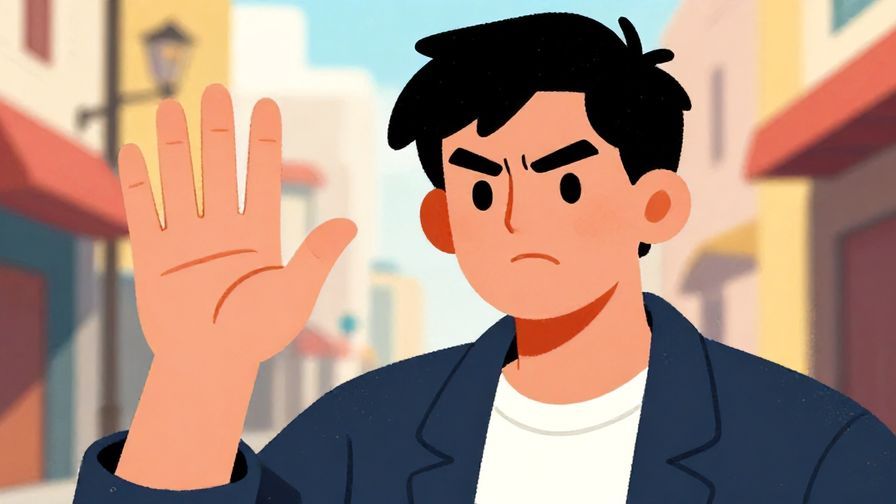 Illustration%20of%20a person waving their hand dismissively, street corner background, intense expression, bold colors, illustrated style