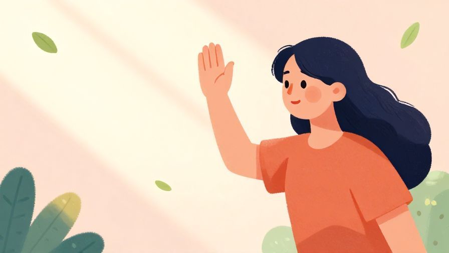 Illustration%20of%20a person waving their hand reassuringly to another, with a soft pastel background of floating leaves and light rays, vibrant colors, illustrated style