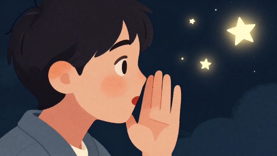 Illustration%20of%20a person whispering with a finger to their lips, surrounded by soft glowing stars and a cozy nighttime atmosphere, illustrated style