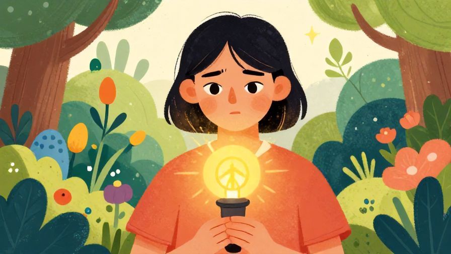 Illustration%20of%20a person with a determined gaze holding a shining light symbolizing truth, peaceful garden background, vibrant colors, illustrated style