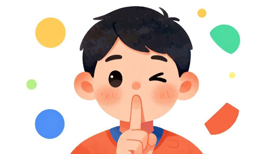 Illustration%20of%20a person with a finger to their lips, winking, surrounded by half circles and soft dots, vibrant colors, illustrated style