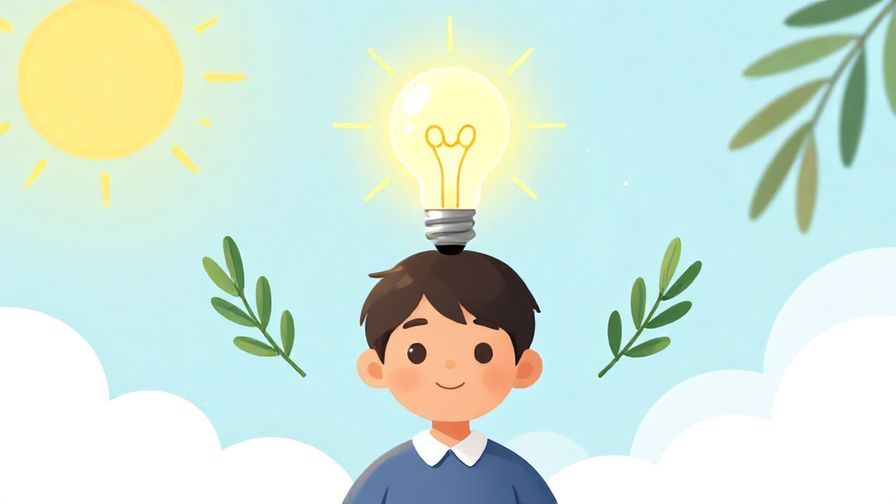 Illustration%20of%20a person with a glowing light bulb above their head, surrounded by sunshine and floating olive branches