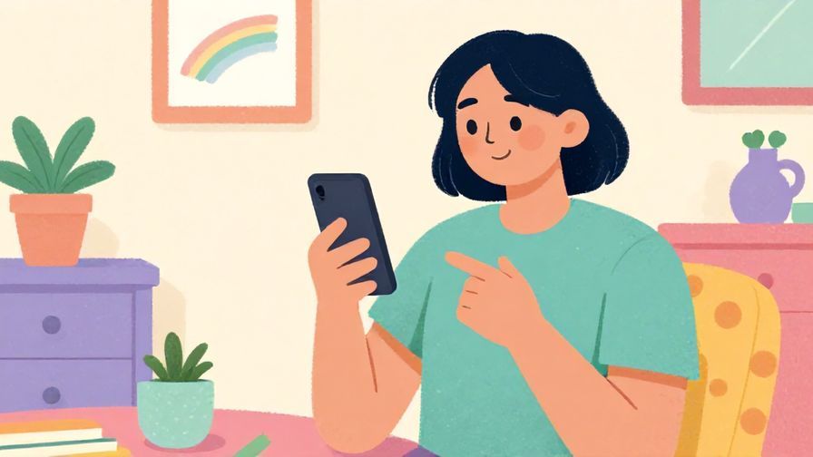 Illustration%20of%20a person with a phone, smiling gently, ready to respond, pastel-colored cozy room, vibrant colors, illustrated style