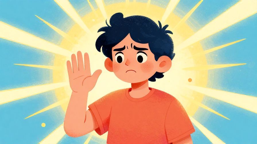 Illustration%20of%20a person with a playful but annoyed expression, waving their hand to dismiss, surrounded by light rays and soft dots, vibrant colors, illustrated style