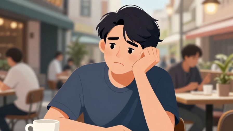 Illustration%20of%20a person with a puzzled smile, tilting head slightly, casual urban cafe background
