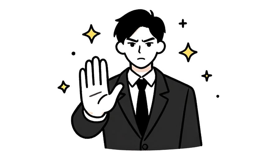 Illustration%20of%20a person with a serious expression politely holding up a hand to stop, surrounded by stars and cross shapes, formal atmosphere, illustrated style