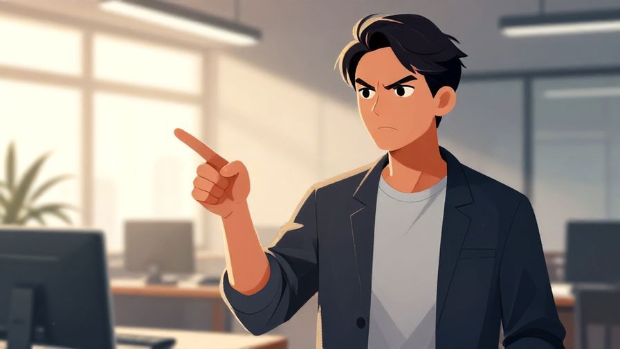 Illustration%20of%20a person with a serious expression pointing sternly, dramatic lighting with office backdrop, illustrated style