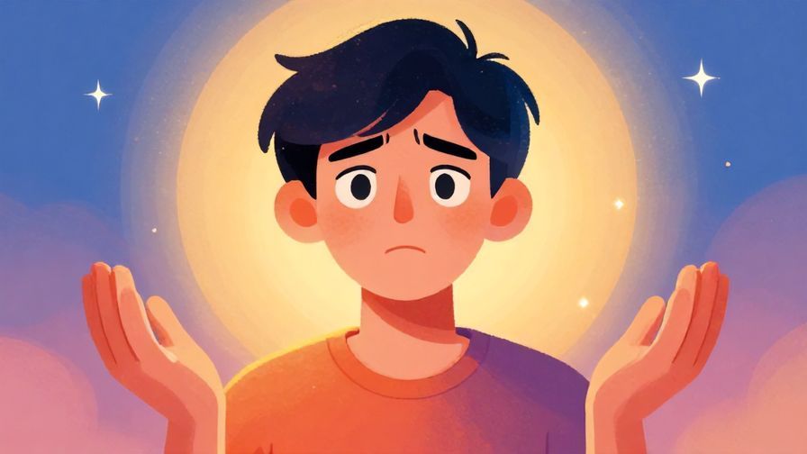 Illustration%20of%20a person with a serious expression, hands raised slightly to emphasize sincerity, warm lighting, background with subtle stars, vibrant colors, illustrated style