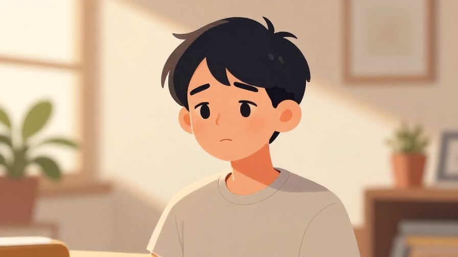 Illustration%20of%20a person with a slightly worried smile, casual home background, warm lighting, illustrated style