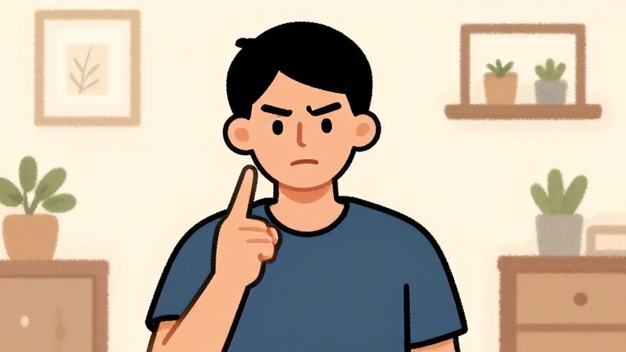 Illustration%20of%20a person with a stern face shaking their finger, informal indoor setting, illustrated style