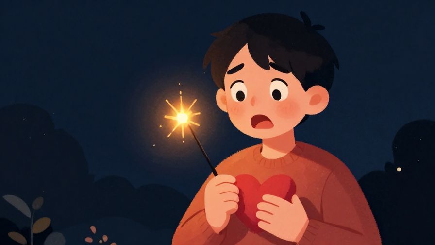 Illustration%20of%20a person with a surprised and delighted expression as a small spark lights up near their heart