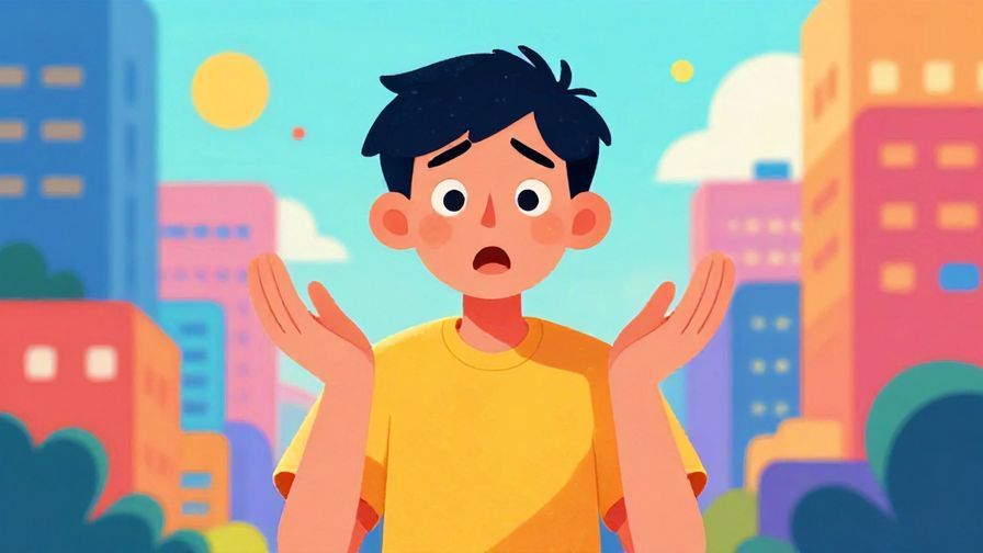 Illustration%20of%20a person with a surprised expression and open hands, vibrant city background, bright colors, illustrated style