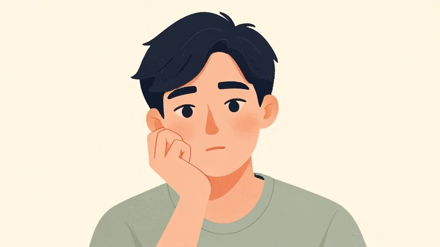 Illustration%20of%20a person with a thoughtful look, holding their chin, soft pastel background, illustrated style