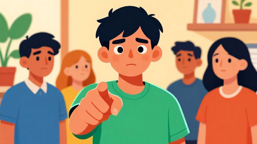 Illustration%20of%20a person with an expressive face pointing firmly, while a friend looks apologetic, vibrant colors, indoors