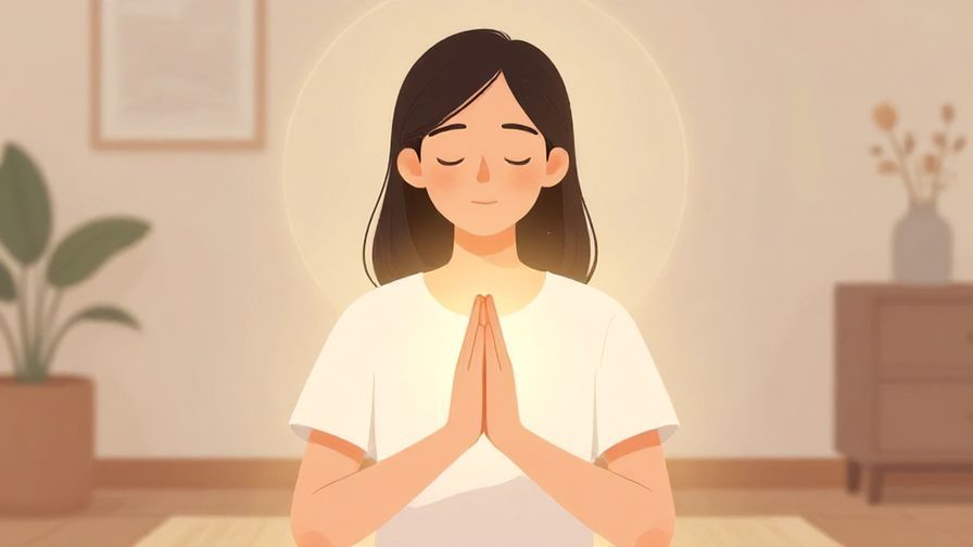 Illustration%20of%20a person with closed eyes and hands together in prayer, soft glowing light, serene indoor setting, illustrated style