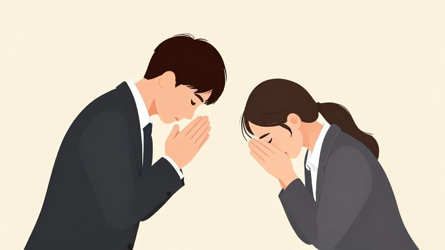Illustration%20of%20a person with hands clasped, bowing slightly in formal apology, neutral background, illustrated style