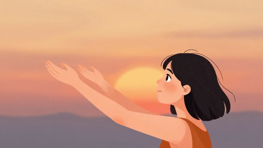 Illustration%20of%20a person with hopeful eyes extending a hand, gentle sunset background, illustrated style