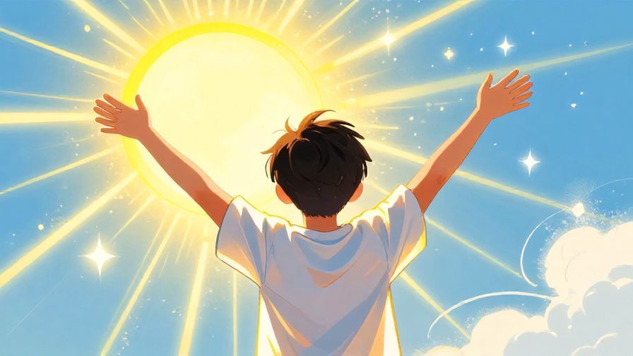 Illustration%20of%20a person with outstretched arms under a bright sun, sparkling light rays around, joyful atmosphere%2C%20vibrant%20colors%2C%20illustrated%20style