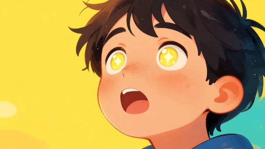 Illustration%20of%20a person with sparkling eyes and an open mouth, admiring something impressive, bright background, vibrant colors, illustrated style