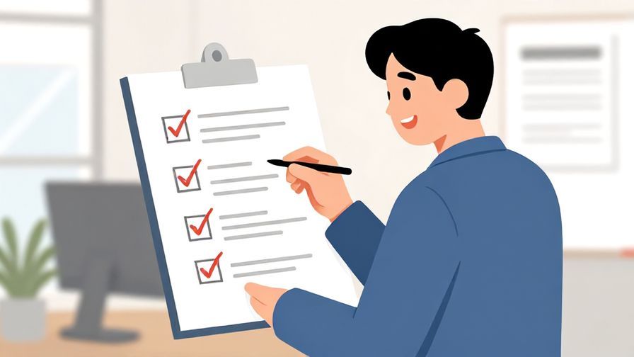 Illustration%20of%20a person%20checking%20off%20items%20on%20a%20plan%20with%20a%20satisfied%20smile%2C%20office%20background%2C%20illustrated%20style