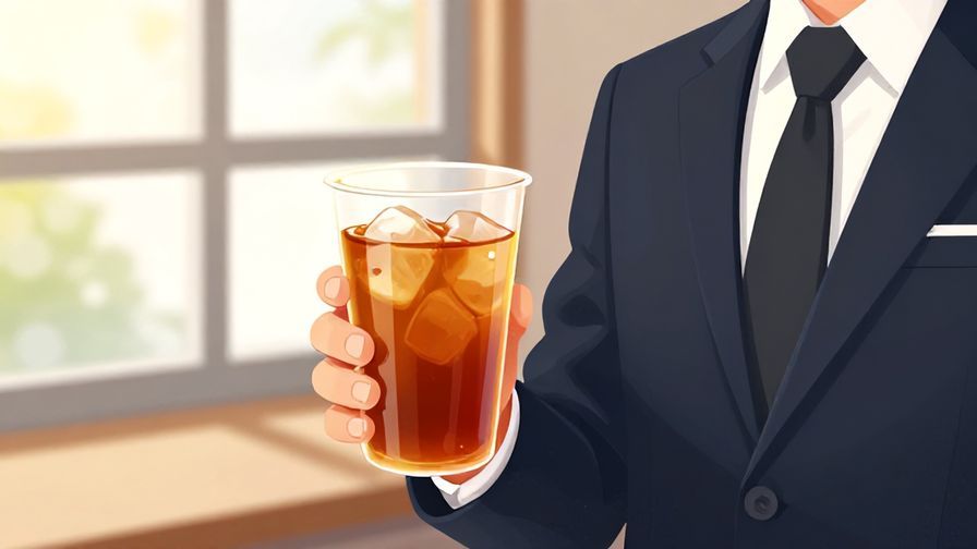 Illustration%20of%20a person%20holding%20a%20cup%20of%20iced%20tea%20in%20a%20formal%20setting%20with%20window%20showing%20sunshine%2C%20vibrant%20colors%2C%20illustrated%20style