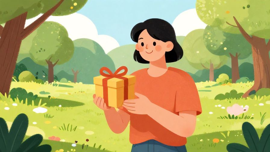 Illustration%20of%20a person%20holding%20a%20small%20gift%20box%20with%20a%20smile%20in%20a%20sunny%20park%2C%20detailed%20background%2C%20vibrant%20colors%2C%20illustrated%20style