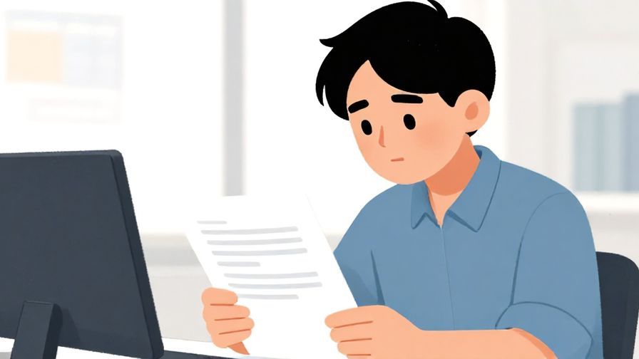 Illustration%20of%20a person%20looking%20at%20a%20document%20with%20a%20focused%20expression%2C%20office%20background%2C%20illustrated%20style