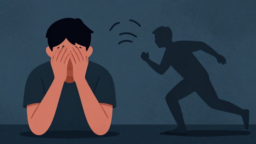 Illustration%20of%20a person%20looking%20distressed%20with%20symbolic%20shadows%20showing%20inner%20conflict%20between%20fighting%20and%20running.%20Deep%20colors%2C%20illustrated%20style