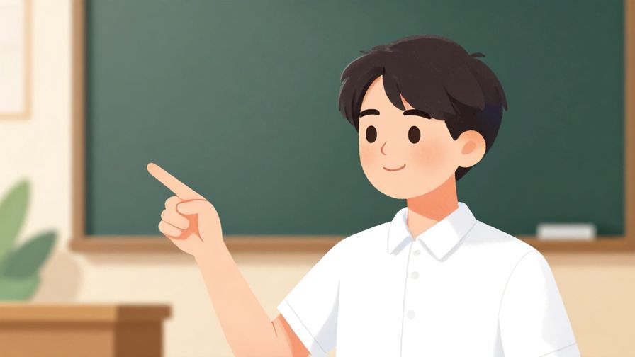 Illustration%20of%20a person%20pointing%20towards%20an%20object%20with%20a%20gentle%20expression%2C%20classroom%20background%2C%20illustrated%20style