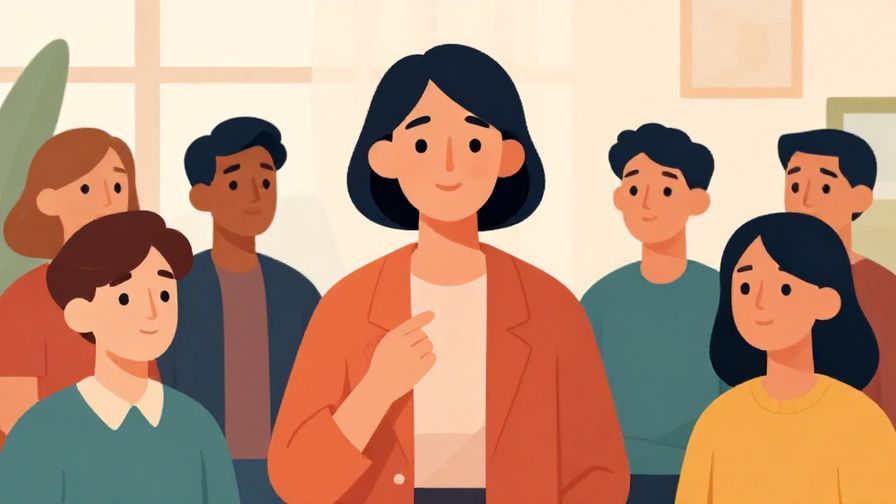 Illustration%20of%20a person%20speaking%20humbly%20in%20a%20group%20setting%2C%20others%20looking%20understanding%20and%20sympathetic%2C%20formal%20interior%2C%20vibrant%20colors%2C%20illustrated%20style