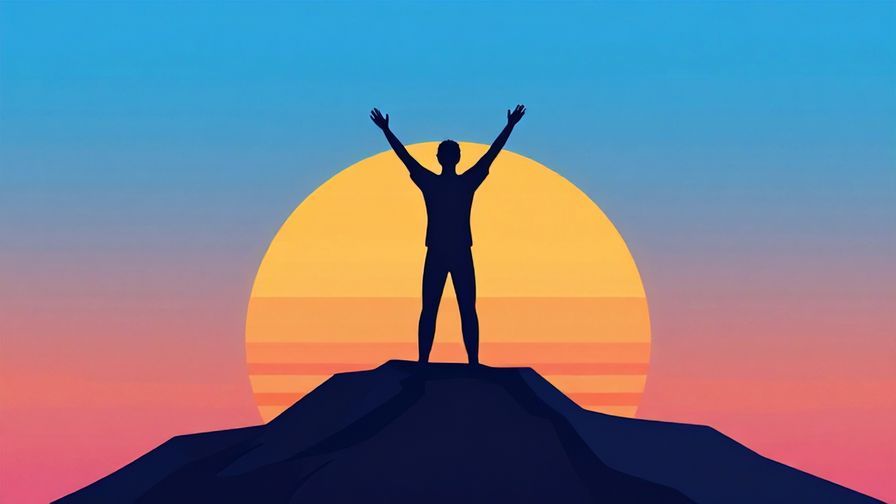 Illustration%20of%20a person%20standing%20on%20a%20mountaintop%20with%20arms%20raised%2C%20sunrise%20in%20the%20background%2C%20symbolizing%20triumph%20and%20determination%2C%20vibrant%20colors%2C%20illustrated%20style