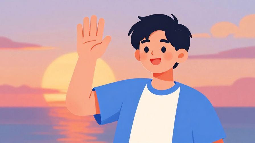 Illustration%20of%20a person%20waving%20goodbye%20with%20a%20smile%20and%20a%20soft%20sunset%20background%2C%20vibrant%20colors%2C%20illustrated%20style