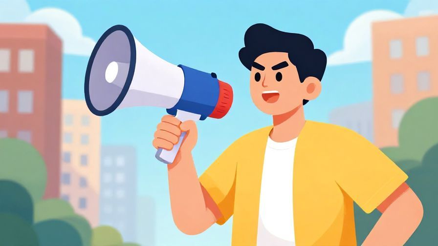 Illustration%20of%20a person%20with%20a%20firm%20expression%20holding%20a%20megaphone%20in%20a%20city%20square%2C%20bright%20colors%2C%20illustrated%20style