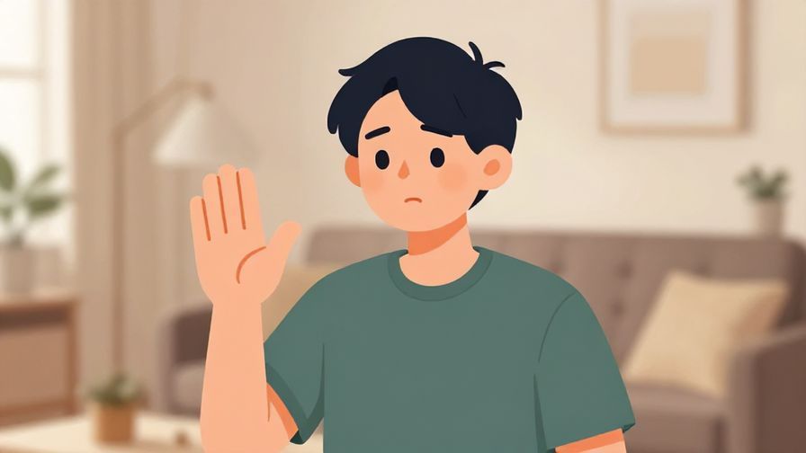 Illustration%20of%20a person%20with%20an%20apologetic%20smile%20holding%20a%20hand%20up%20in%20a%20gentle%20“wait”%20gesture%2C%20soft%20indoor%20lighting%20in%20a%20living%20room.