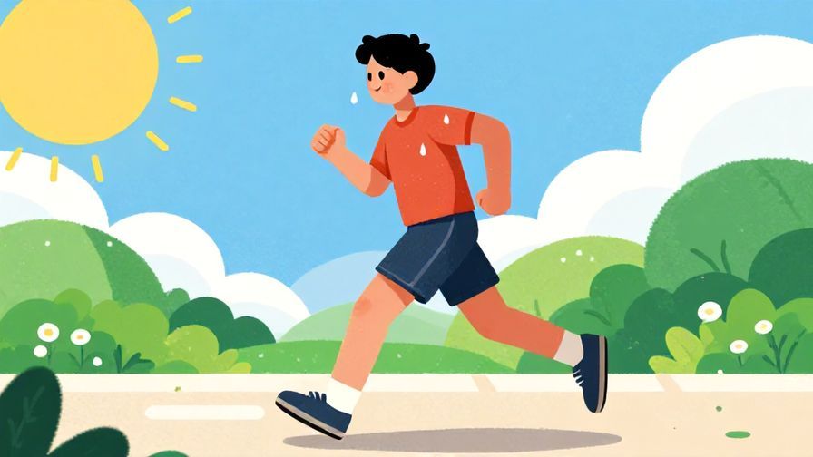 Illustration%20of%20a person%20with%20visible%20sweat%20drops%20running%20outside%20under%20the%20sun%2C%20vibrant%20colors%2C%20illustrated%20style