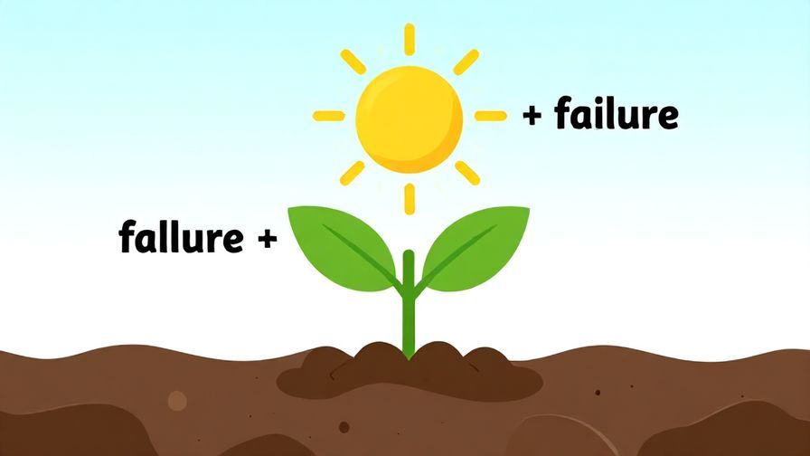 Illustration%20of%20a plant growing strong and healthy from soil labeled as “failure,” with bright sun rays nourishing it, symbolizing growth