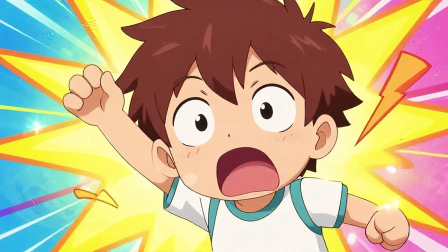 Illustration%20of%20a playful anime-style character with a shocked expression, bright colors, energetic background, illustrated style