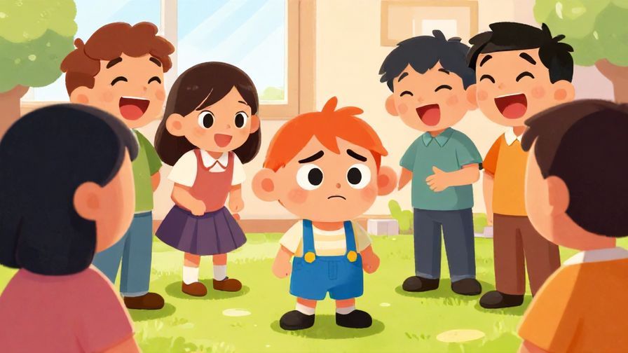 Illustration%20of%20a playful cartoon character%20looking guilty%20while friends%20laugh%20and%20tease%20him%2C%20vibrant%20colors