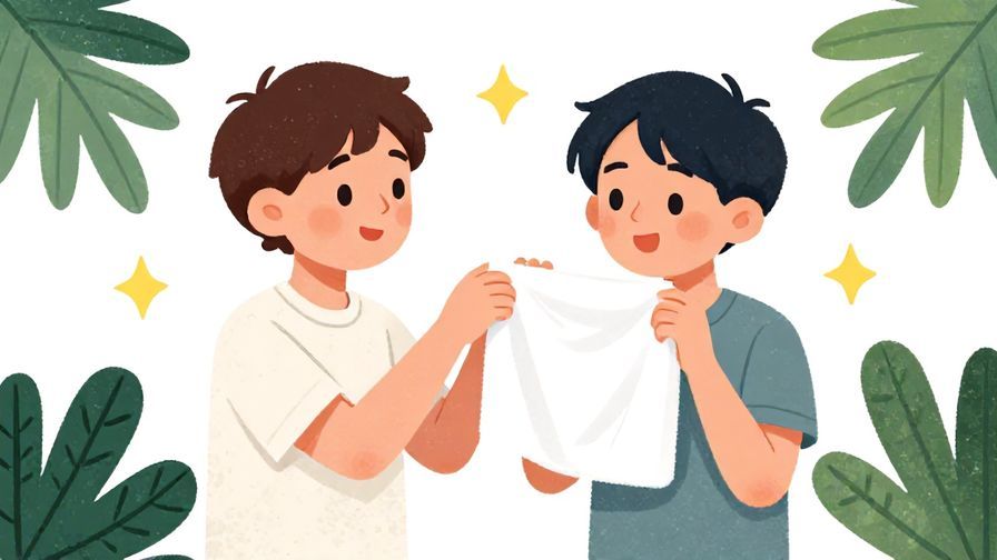 Illustration%20of%20a playful, casual young person asking for a towel with an easy-going expression, stars and palm leaves in the background, illustrated style