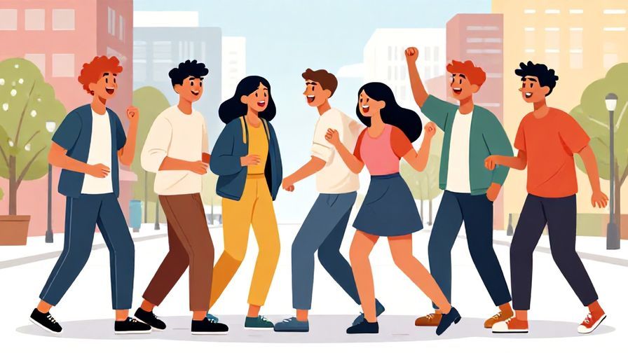 Illustration%20of%20a playful group of teenagers joking and having fun, casual urban setting, detailed background, vibrant colors, illustrated style