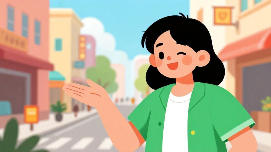 Illustration%20of%20a playful person gesturing left with a wink, lively street background, bright colors, illustrated style