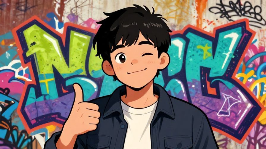 Illustration%20of%20a playful person winking and giving a thumbs-up, colorful graffiti wall background, illustrated style