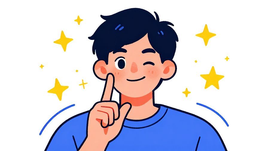 Illustration%20of%20a playful person winking and making a “shh” gesture, surrounded by stars and curved lines, vibrant colors, illustrated style