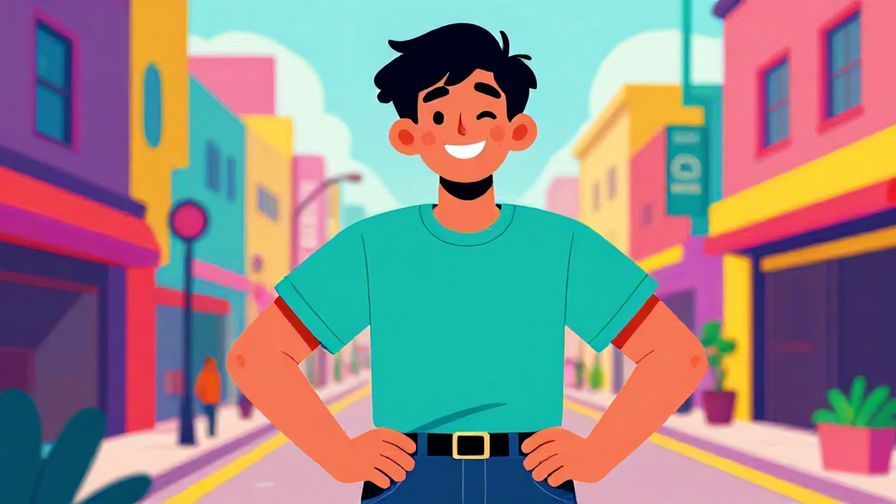 Illustration%20of%20a playful person with a cheeky grin, hands on hips, colorful urban background, vibrant and youthful, illustrated style