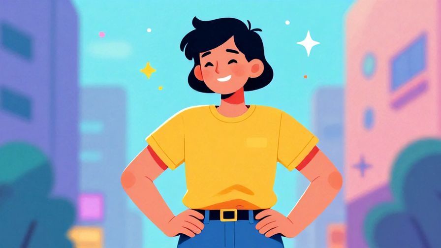 Illustration%20of%20a playful person with a teasing smile, hands on hips, casual urban background with stars and dots, vibrant colors, illustrated style