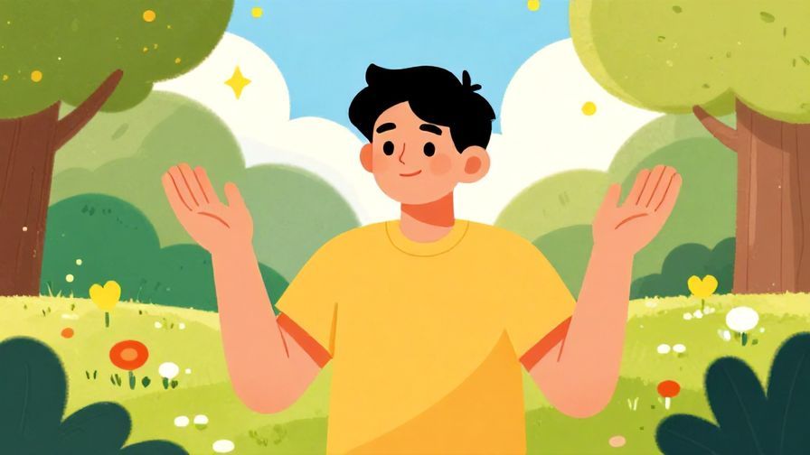Illustration%20of%20a playful person with hands up in a calming gesture, bright cheerful park background, vibrant colors, illustrated style