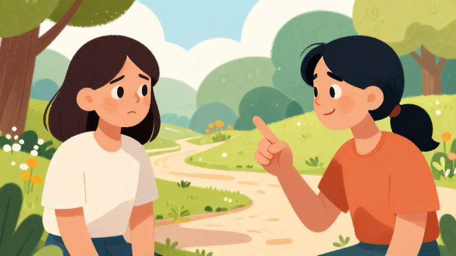 Illustration%20of%20a playful scolding scene%20between two friends%2C%20one pointing finger%20with a teasing smile%2C%20colorful park background%2C%20illustrated%20style