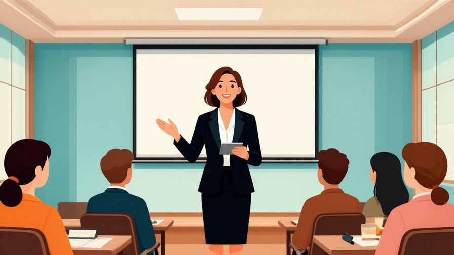 Illustration%20of%20a poised businesswoman presenting in a conference room, bright elegant colors, formal setting, illustrated style