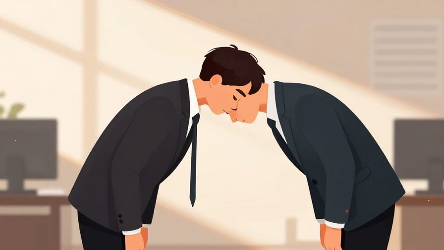 Illustration%20of%20a polite business person bowing slightly, calm office setting, soft afternoon light, illustrated style