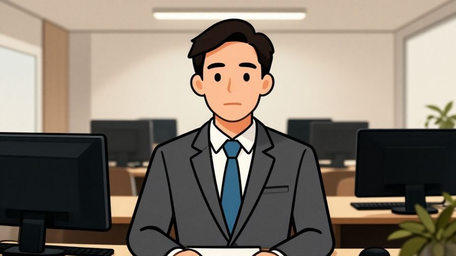 Illustration%20of%20a polite business person with a calm expression, formal office background, soft lighting, illustrated style